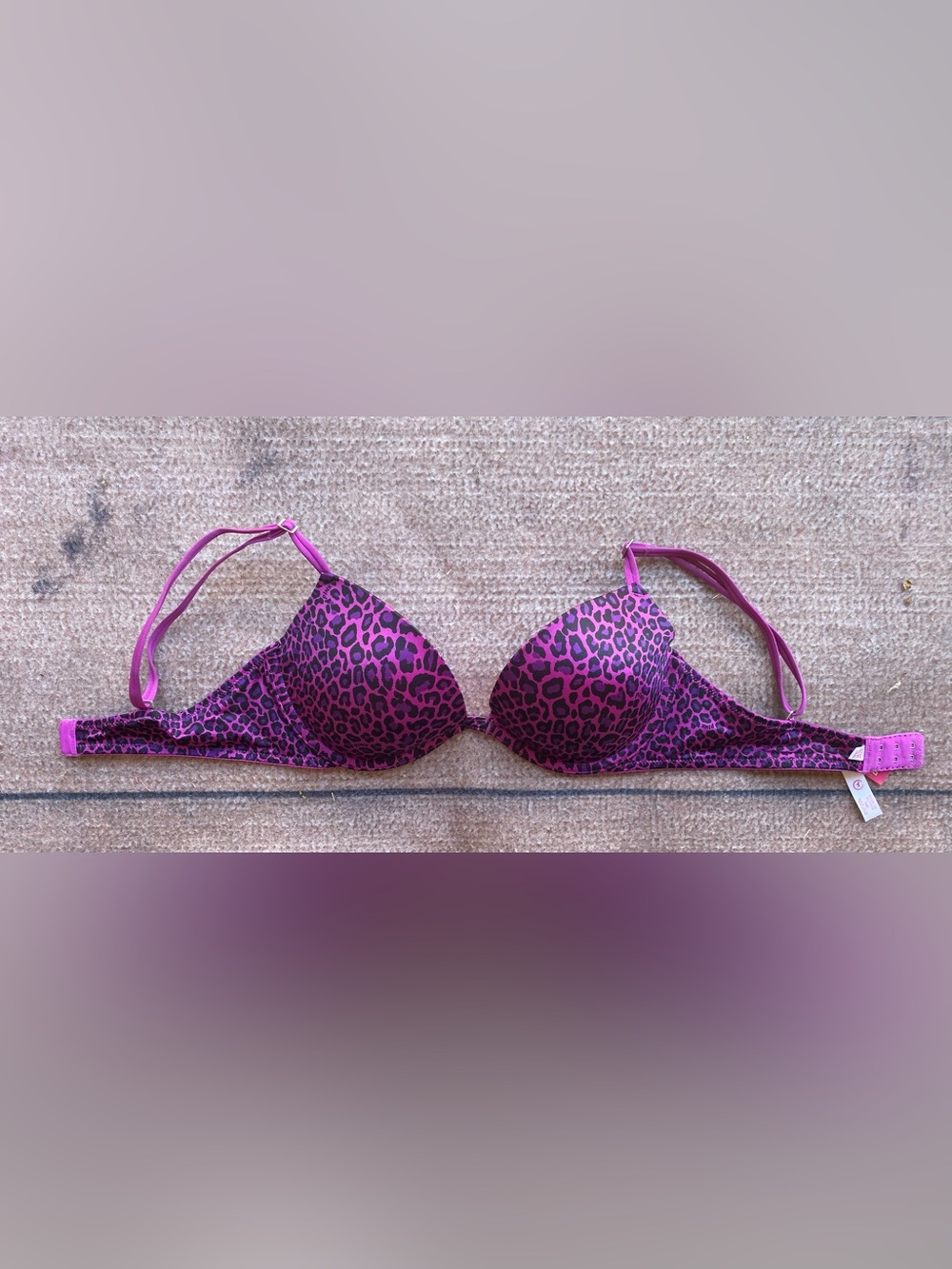 Victoria Secret Pink Love Pink push up plunge pink black leopard print bra 34C